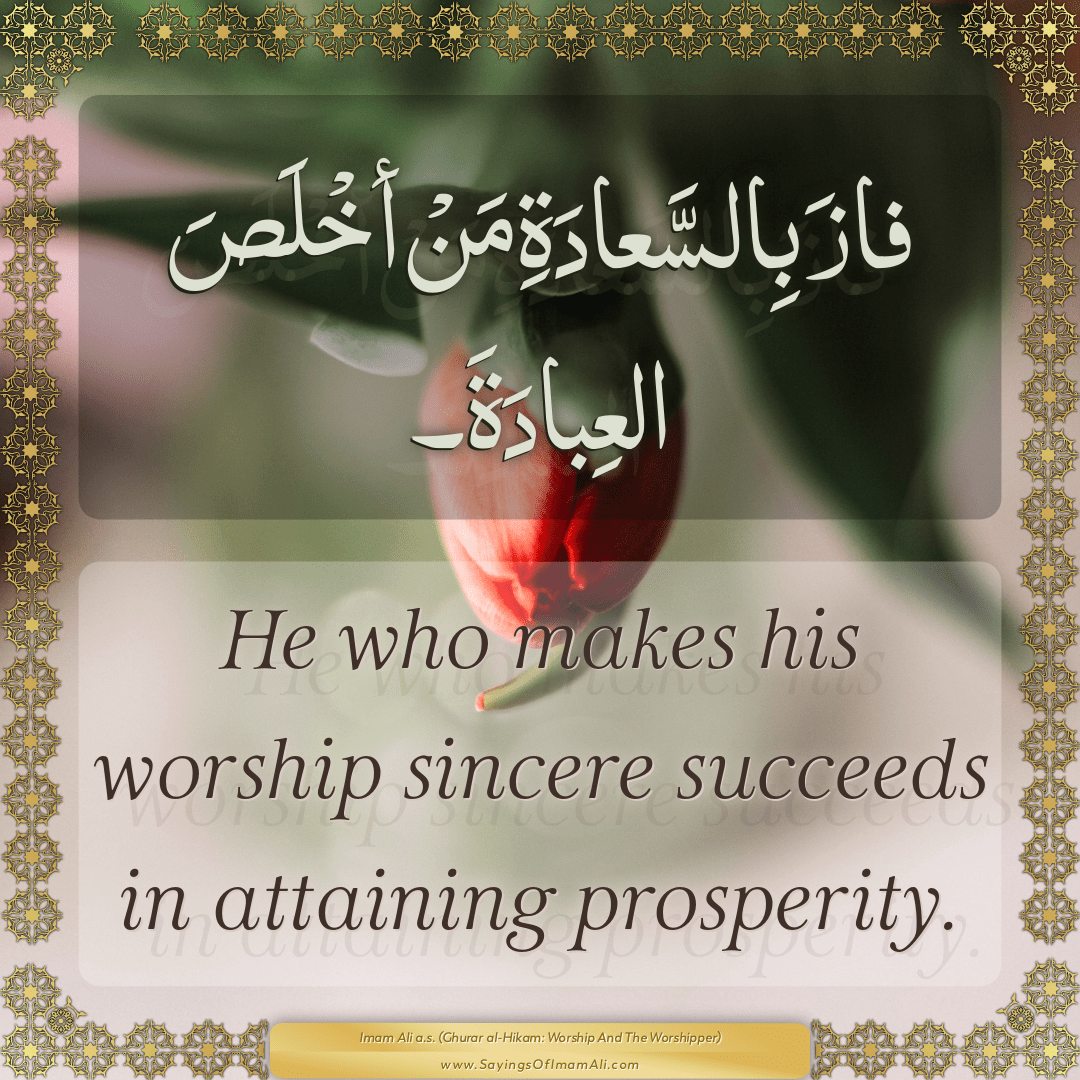 He who makes his worship sincere succeeds in attaining prosperity.